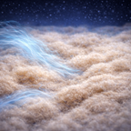 Illustration of natural CocoFlow coco fibre with blue airflow lines.