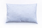 A light blue pillow sham with a subtle repeating logo pattern, shown against a plain white background.