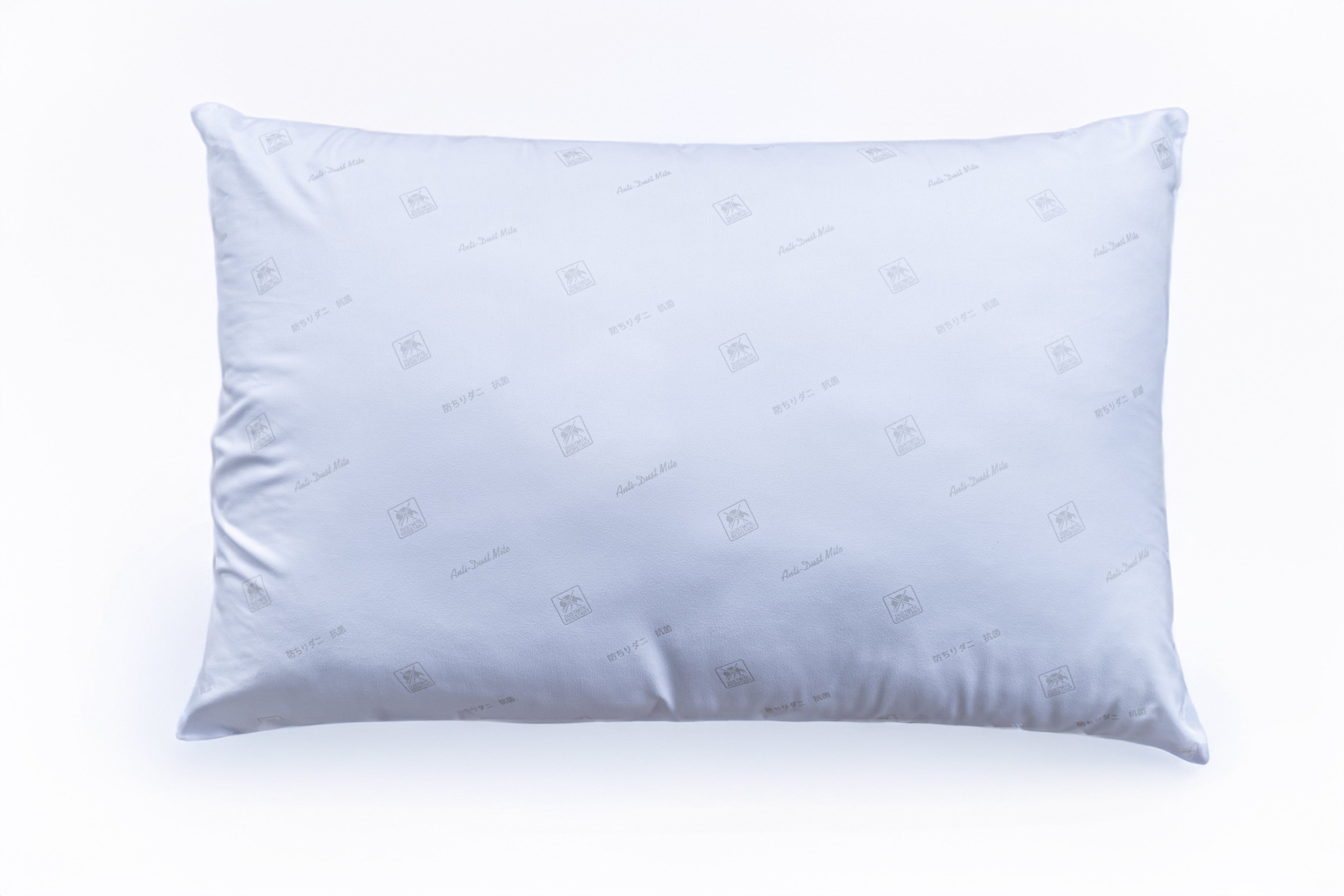 A light blue pillow sham with a subtle repeating logo pattern, shown against a plain white background.
