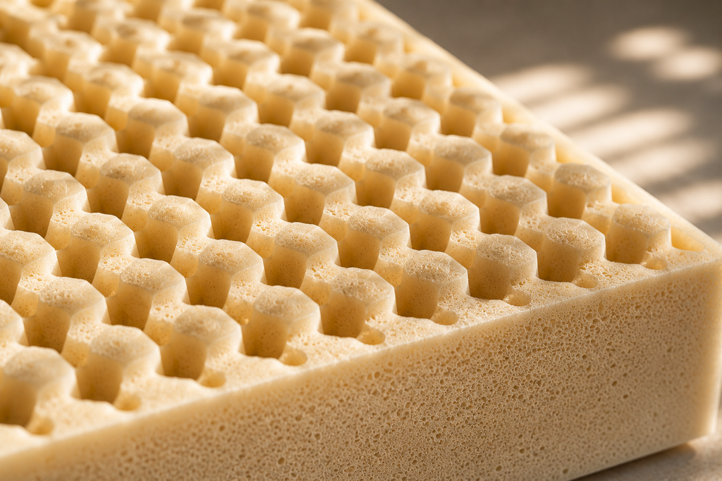 Close-up illustration of ORTHOFIRM latex with a raised, egg-crate textured surface.