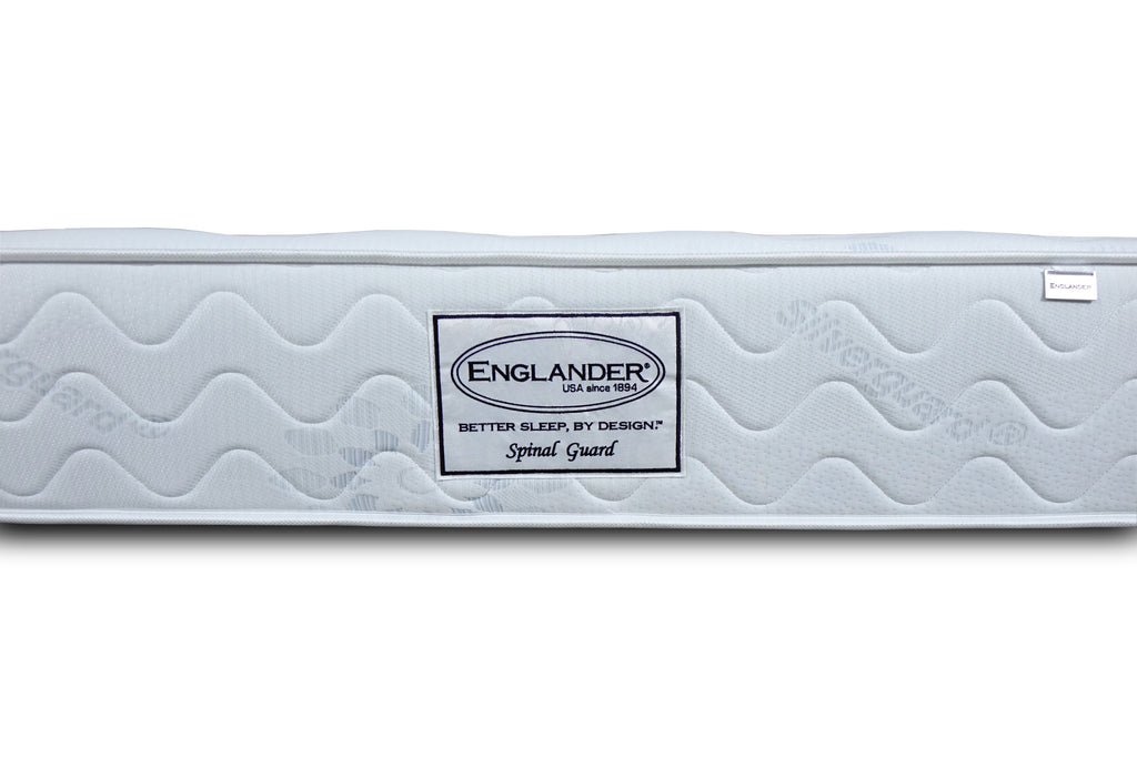 Close up of Englanders Spinal Guard Mattress Label with Brand Name