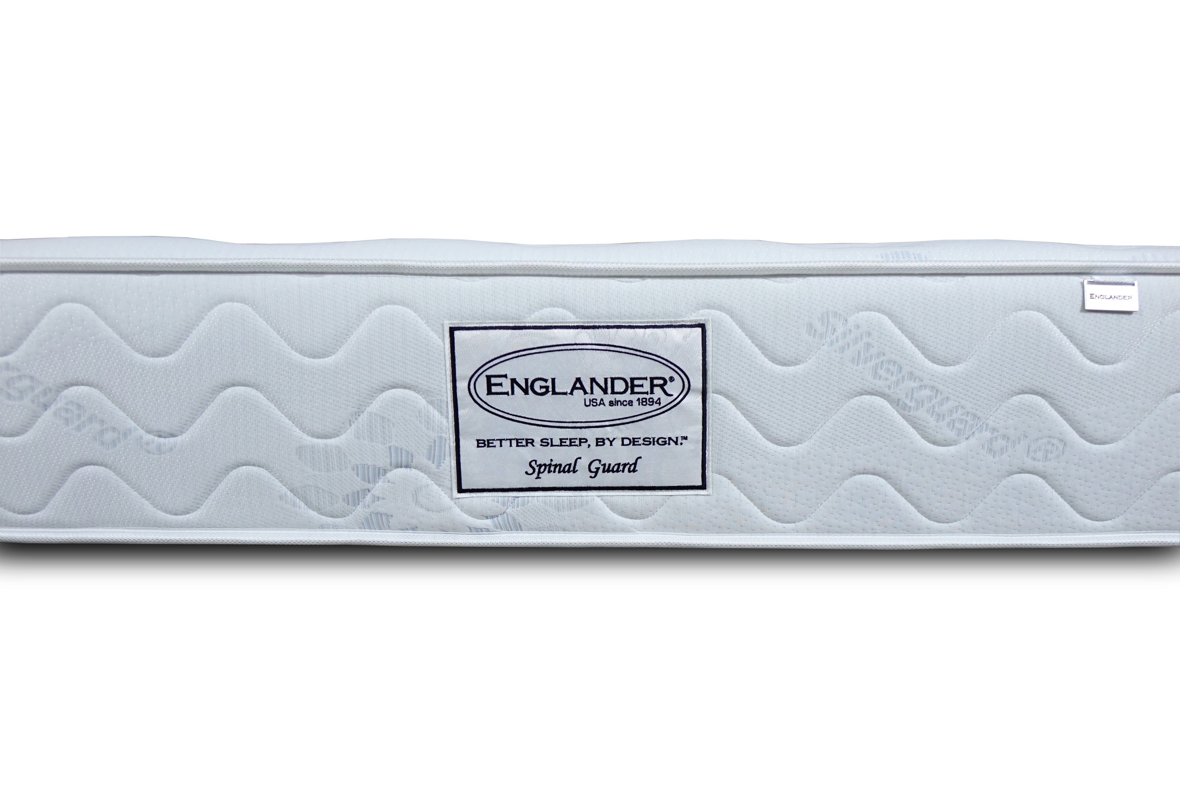 Close up of Englanders Spinal Guard Mattress Label with Brand Name